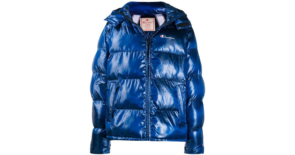 Champion Synthetic Hooded Puffer Jacket in Blue for Men - Lyst