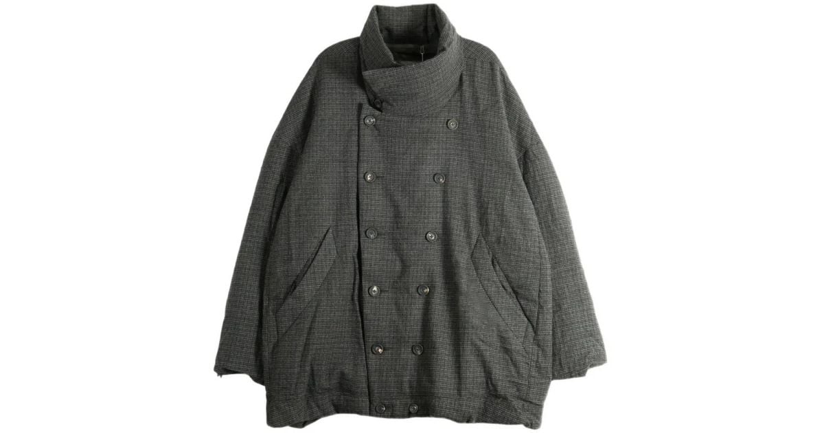 Ziggy Chen Tattersall Double-Breasted Check Coat in Gray for Men | Lyst