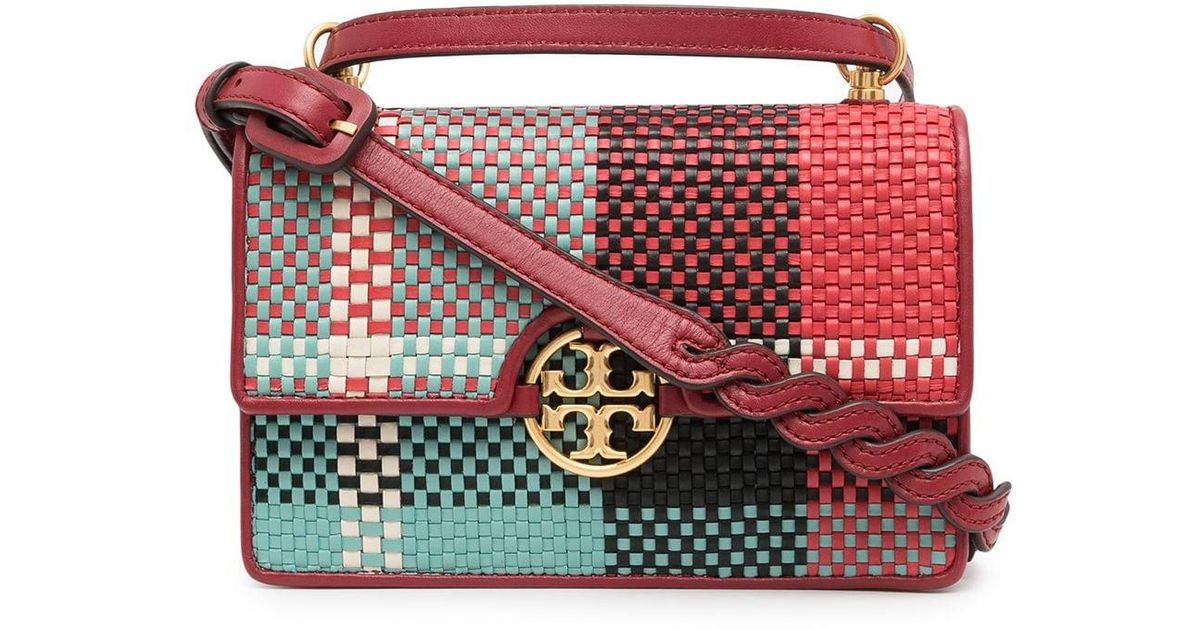 Tory Burch Miller Woven-plaid Mini Bag in Red | Lyst Canada