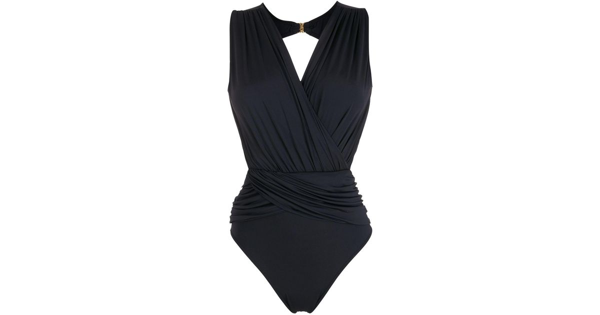 Brigitte Bardot Panelled Wrap One-piece Swimsuit in Blue | Lyst