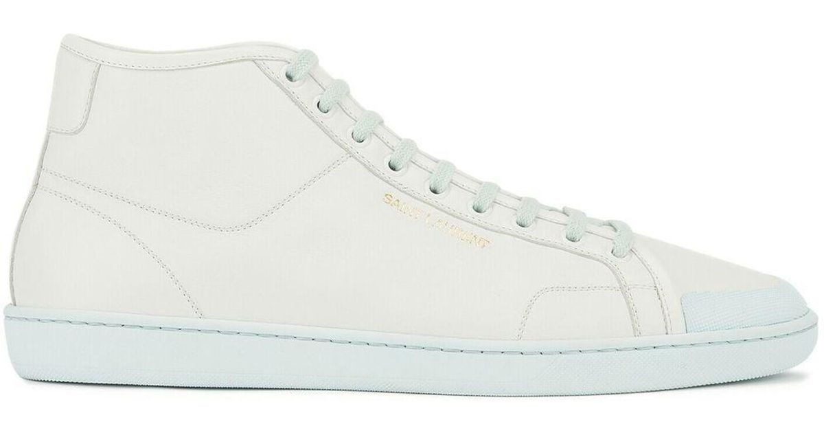 Saint Laurent Leather Logoprint Midtop Sneakers in White Lyst Canada