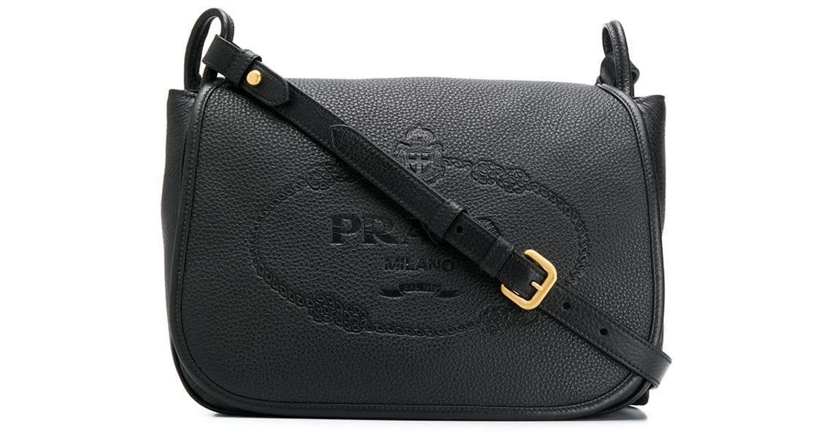 Prada Leather Embossed Logo Shoulder Bag in Black Lyst