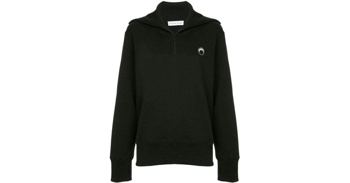 MARINE SERRE ブラック スウェット Half-Zip Sweater MARINE SERRE Moon-Embroidered Half-Zip Cotton-Jersey