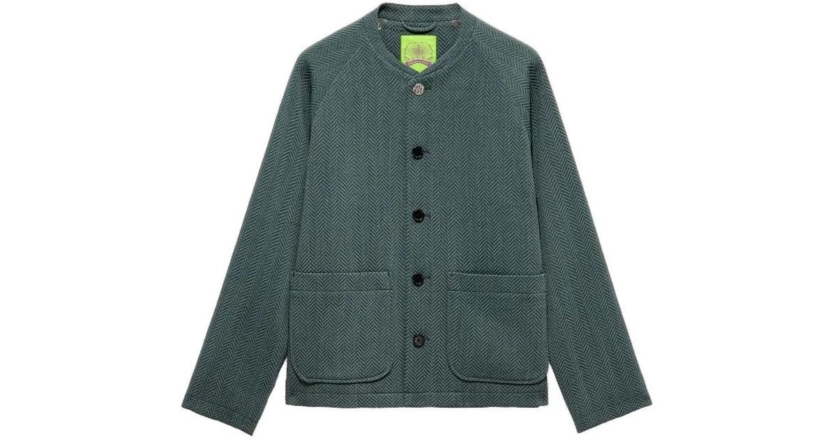Shanghai Tang Herringbone Button Jacket in Green for Men | Lyst