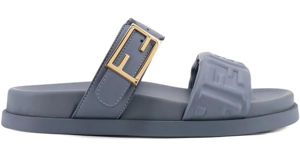 Fendi Feel Embossed Logo Strap Sandals in Blue | Lyst display picture 1