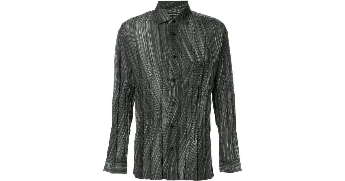 Issey Miyake Synthetic Striped Pleated Shirt in Green for Men - Lyst