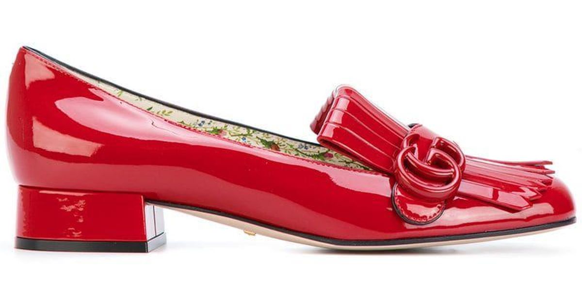 Gucci Leather Marmont Loafers in Red - Lyst