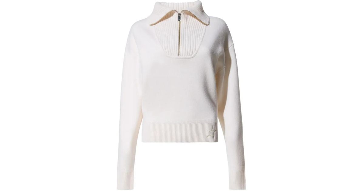 Perfect Moment Half Zip Ribbed Top in White | Lyst