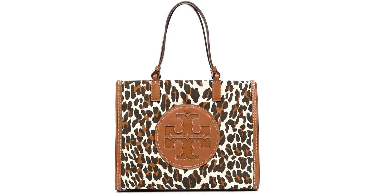 Tory Burch Canvas Ella Leopard Print Tote in Brown Lyst