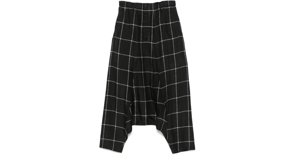Yohji Yamamoto Check-Pattern Drop-Crotch Trousers in Black for Men