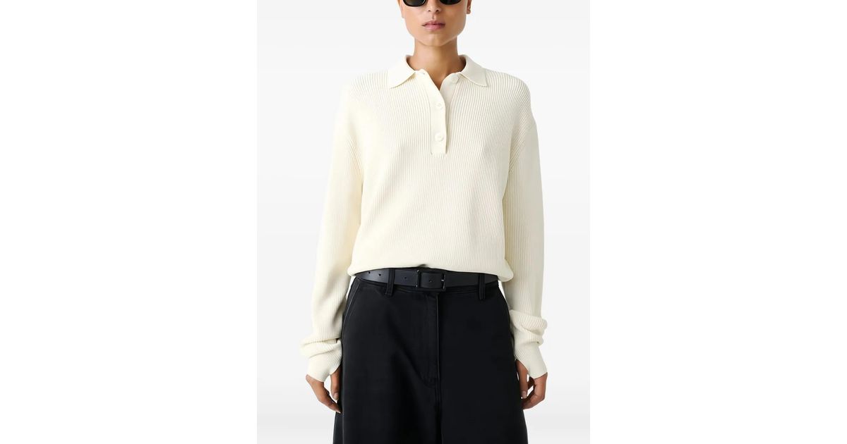 Studio Nicholson Ribbed Polo Top in White | Lyst