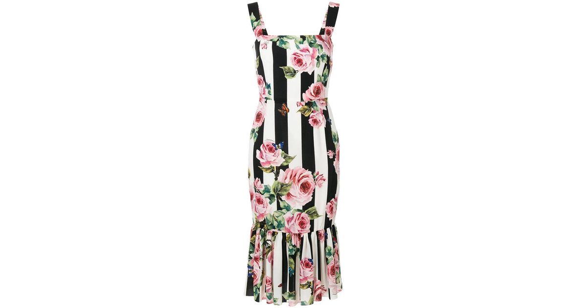 Dolce Gabbana Striped Rose Print Dress Lyst Canada