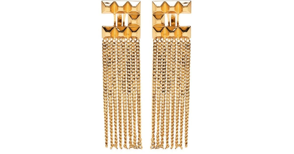Elisabetta Franchi Chain-link Clip-on Drop Earrings in Metallic | Lyst