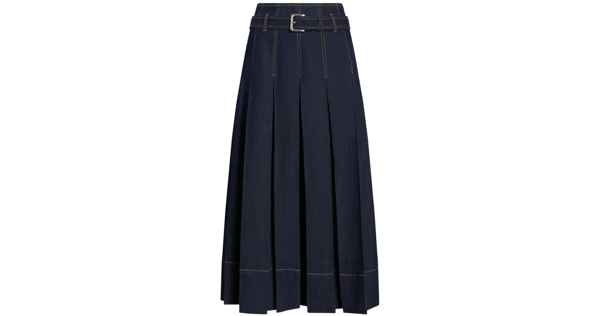 Cinq À Sept Rylee Belted Pleated Midi Skirt in Blue | Lyst