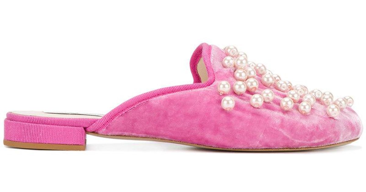 Natasha Zinko Velvet Pearl Embellished Slippers - Lyst
