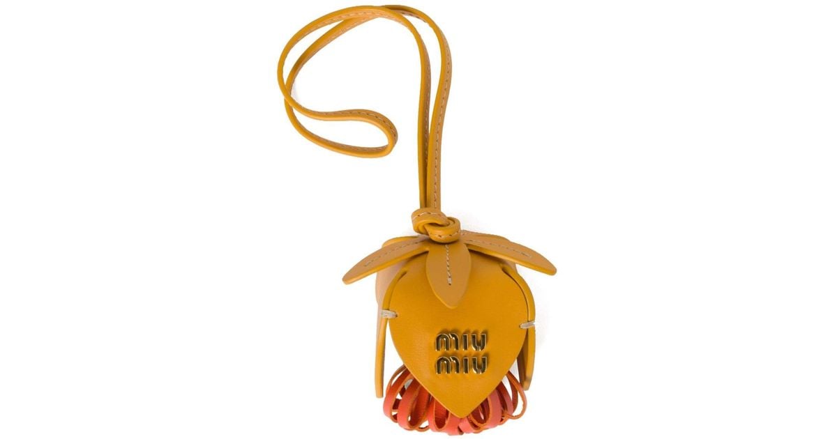 【関税&送料込】Miu Miu Multicolor Leather Charm Miu Miu Logo-Lettering Leather Bag Charm in Metallic | Lyst