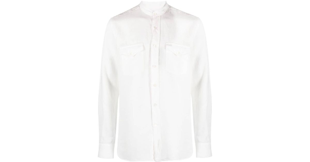 Canali Stand-up Collar Linen Shirt in White for Men | Lyst
