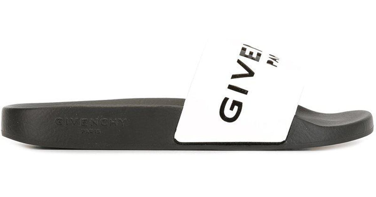 Givenchy Leather Paris Logo Slides in White (Black) - Lyst