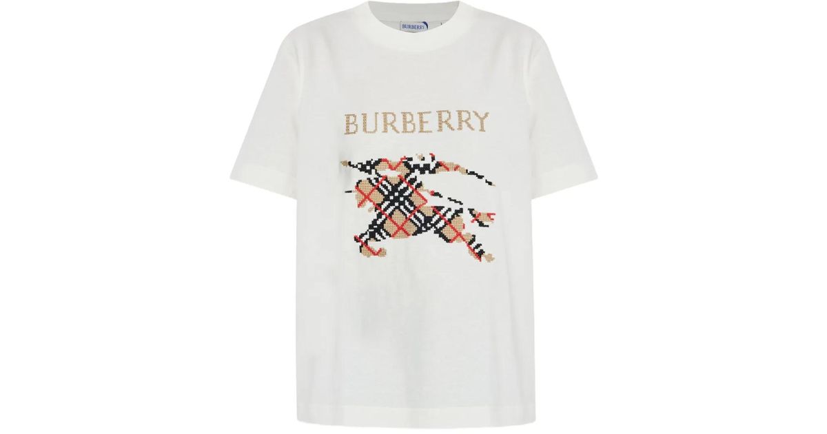 Burberry Check-Motif Graphic T-Shirt in White | Lyst