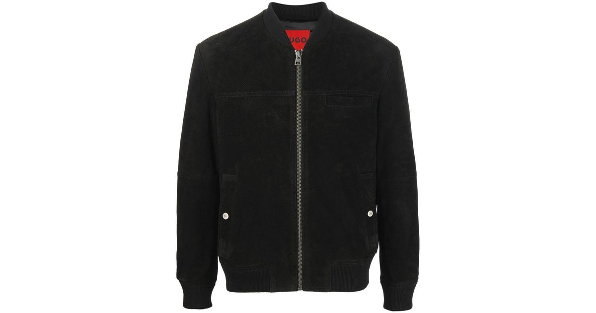 HUGO Zip-up Leather Bomber Jacket in Black for Men | Lyst UK