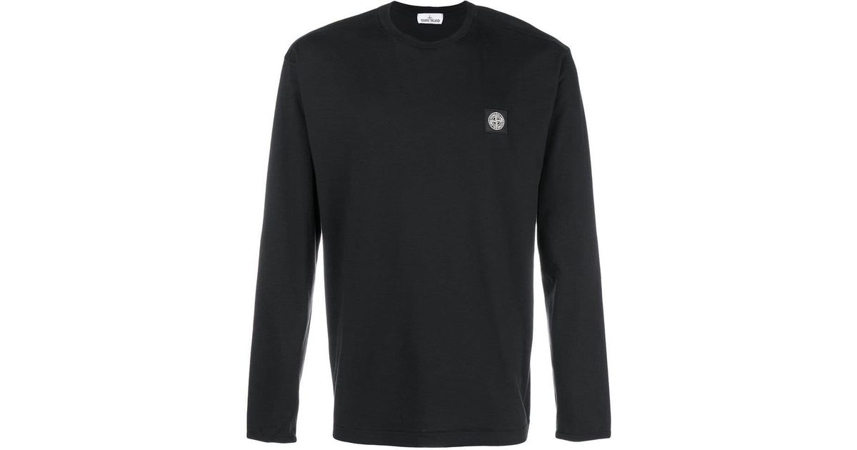 Stone Island Cotton Chest Logo Sweatshirt in Black for Men - Lyst