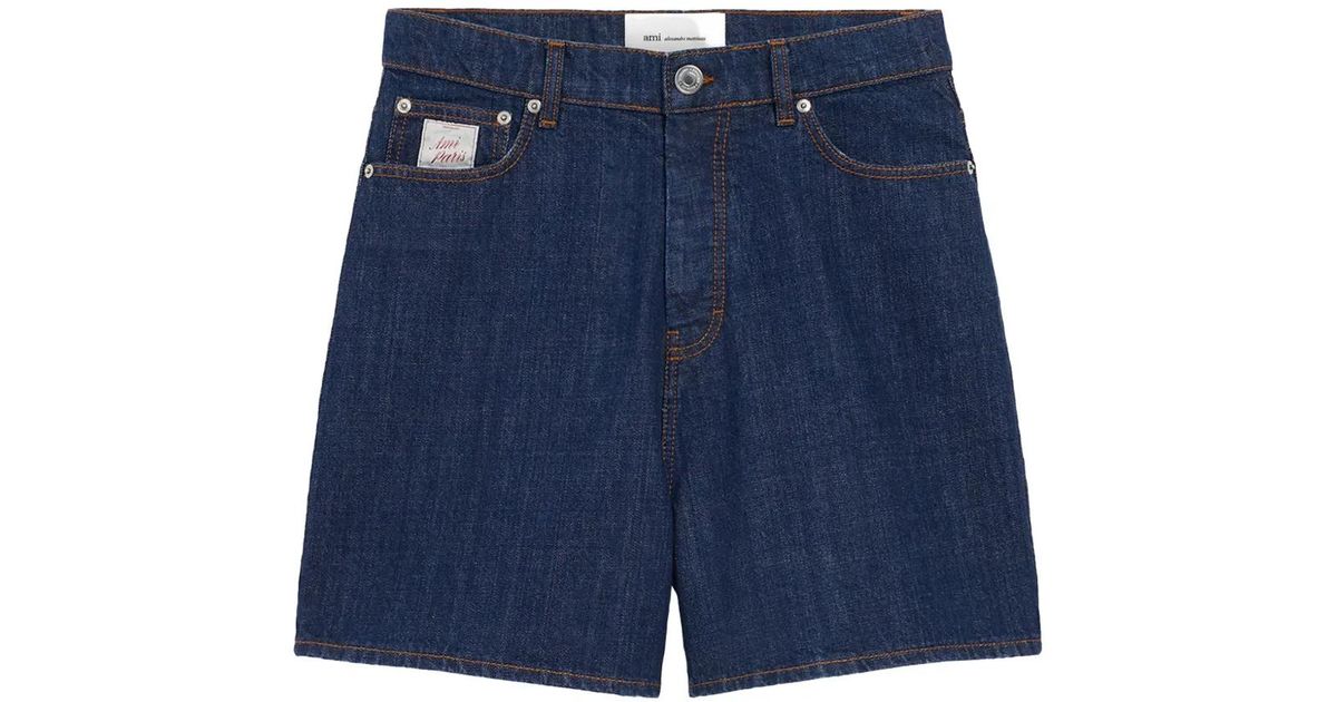 Ami Paris Heritage Label Denim Shorts in Blue for Men | Lyst