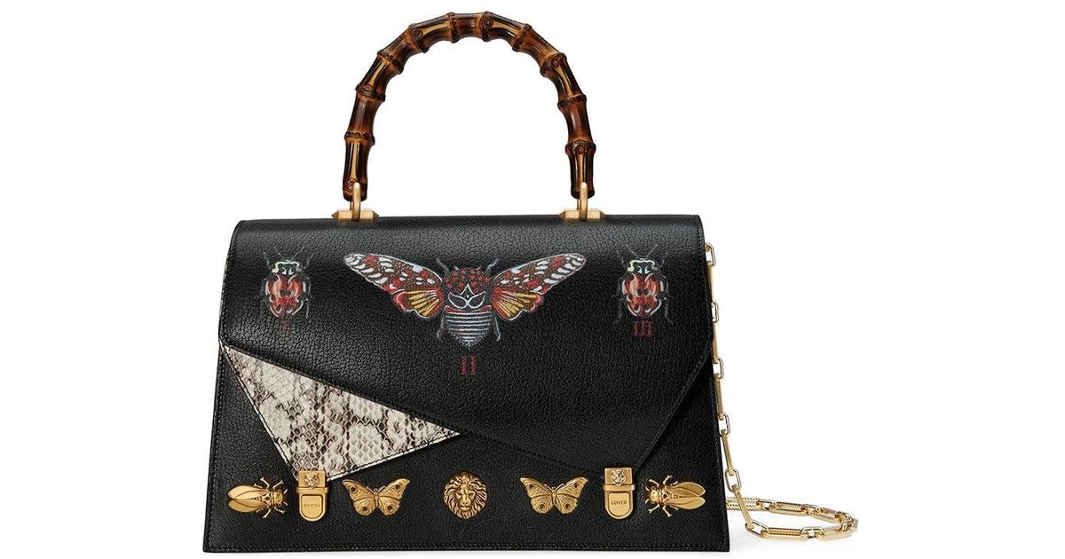 Gucci Ottilia Leather Top Handle Bag in Black | Lyst