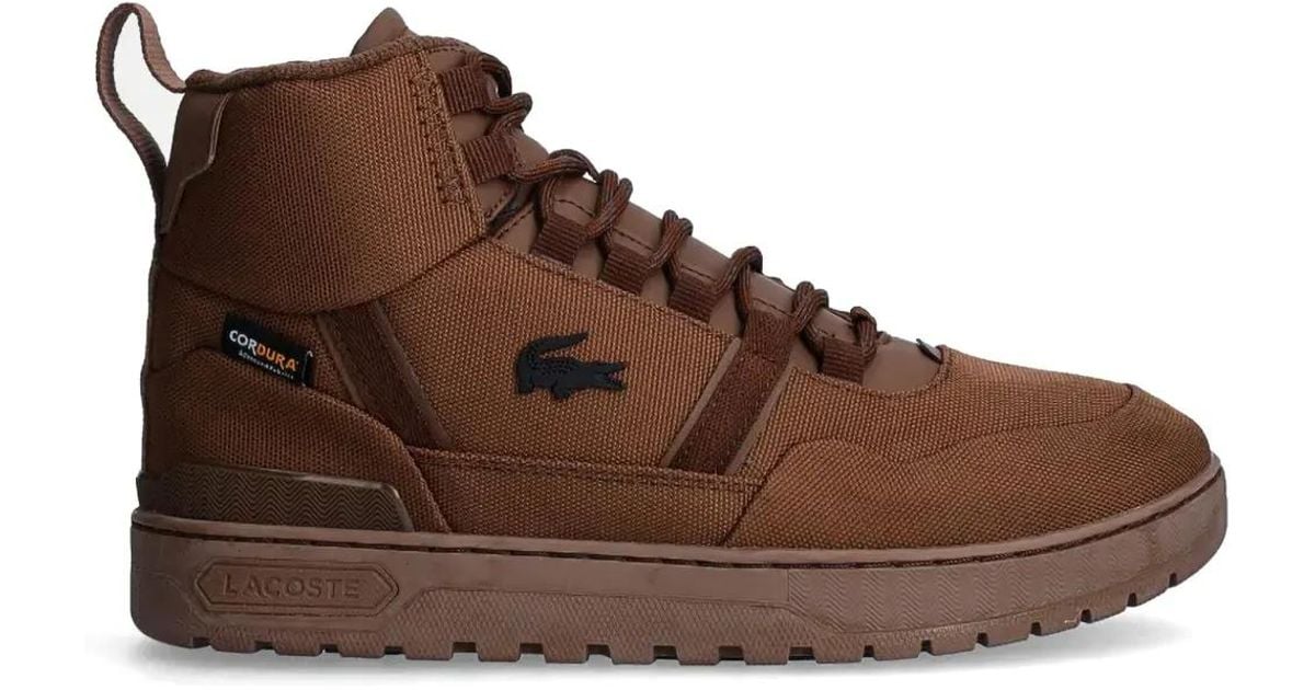 Brown Lacoste Mid Top Lacoste T-clip Winter Sneakers In Brown For