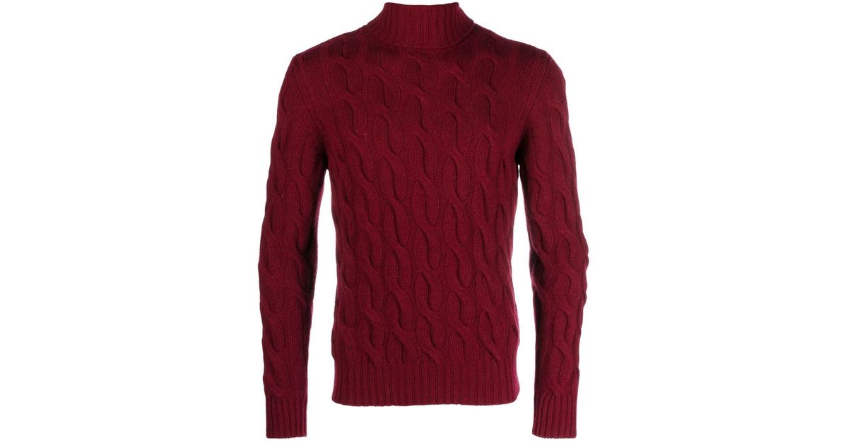 Moorer Wool Cable-knit High Neck Jumper in Red for Men | Lyst