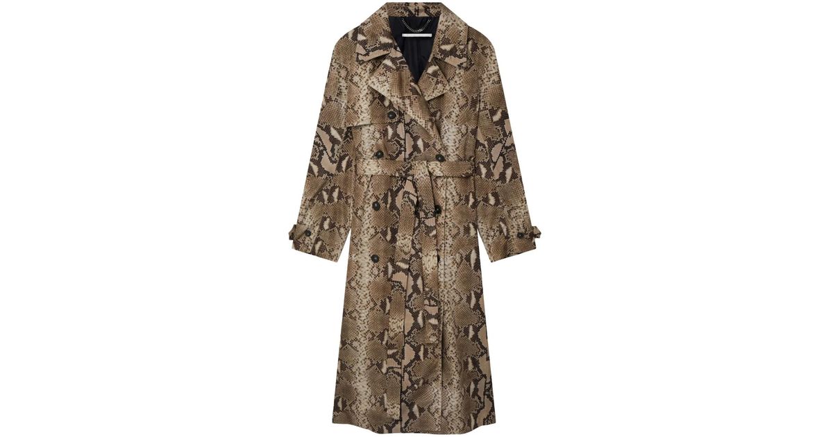 Stella McCartney Python-Print Belted Trench in Natural | Lyst
