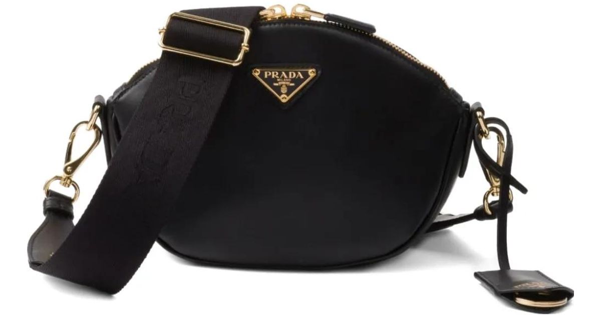 Prada Triangle-Logo Zip-Top Shoulder Bag in Black | Lyst