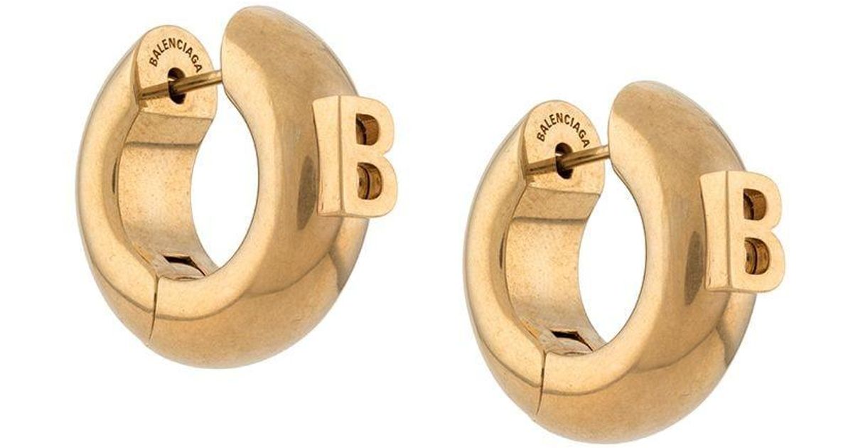Balenciaga B Hoop Earrings in Gold (Metallic) - Lyst