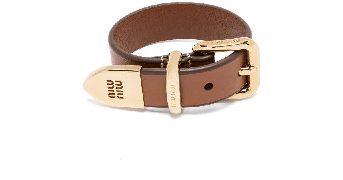 Miu Miu Leather Bracelet in Brown | Lyst