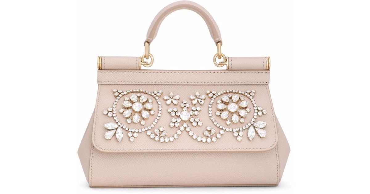 Dolce & Gabbana Leather Crystal-embellished Tote Bag in Pink - Lyst
