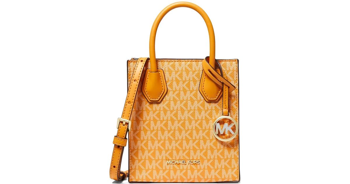 Michael Kors Extra Small Mercer Leather Cross Body Bag in Orange | Lyst