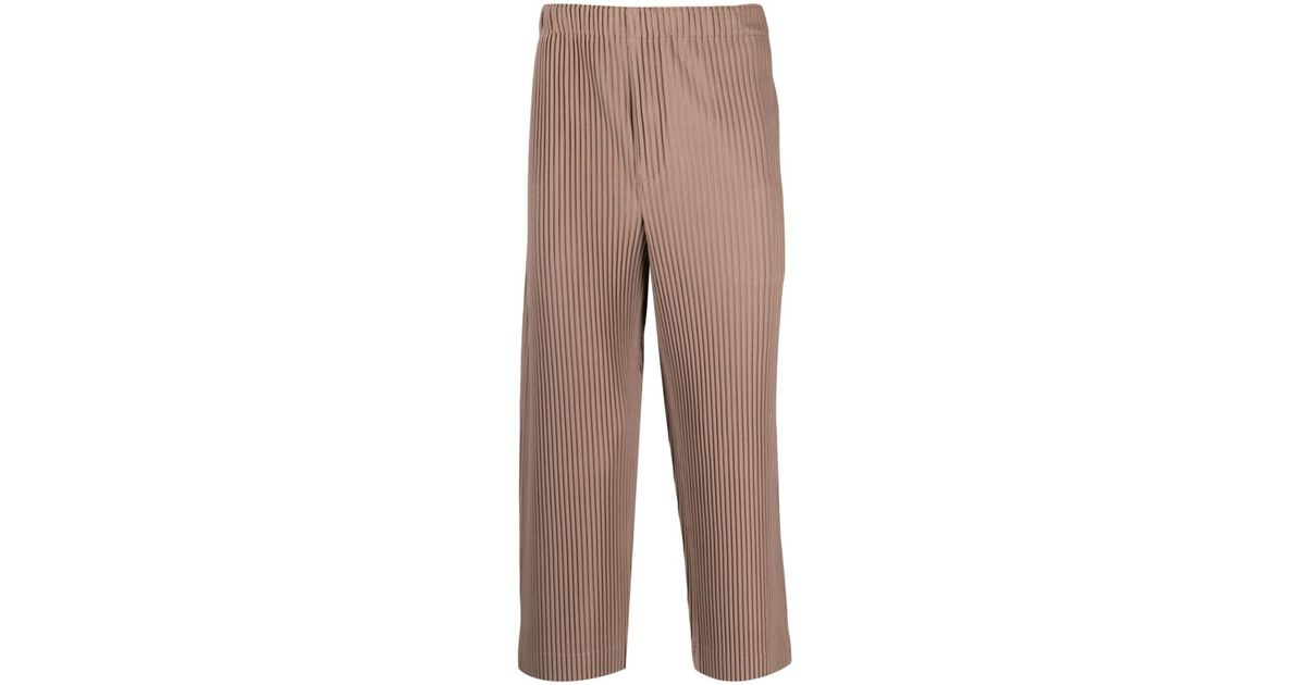 Homme Plissé Issey Miyake Mc June Plissé Cropped Trousers in Natural ...