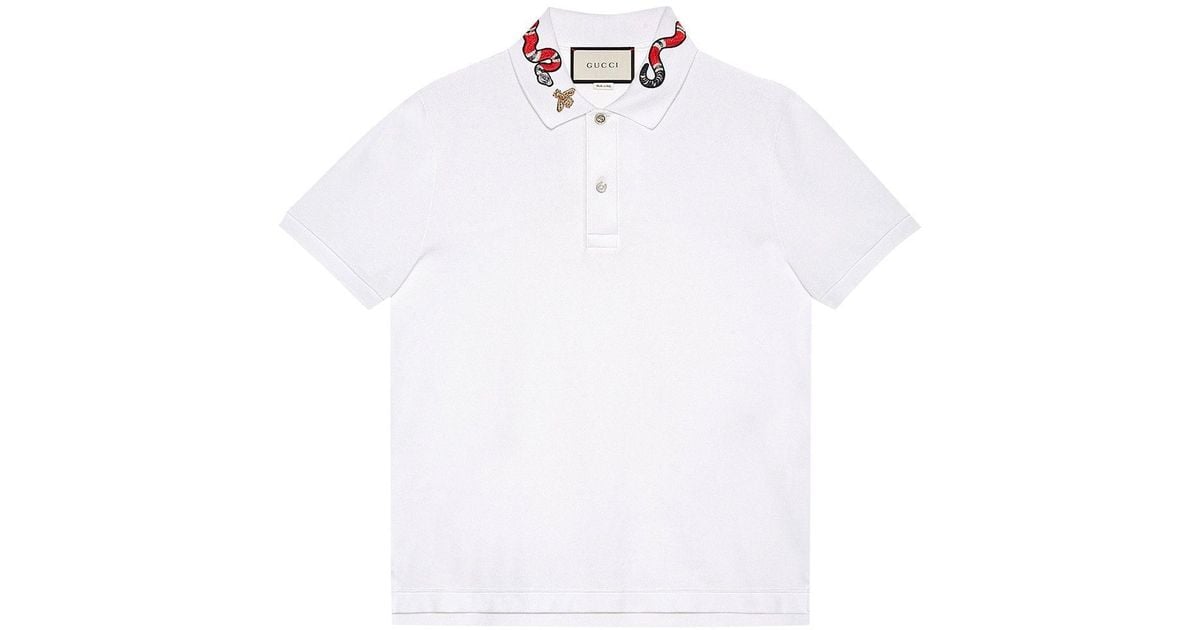 Polo de Algodón con Bordado de Serpiente Real Gucci de hombre de