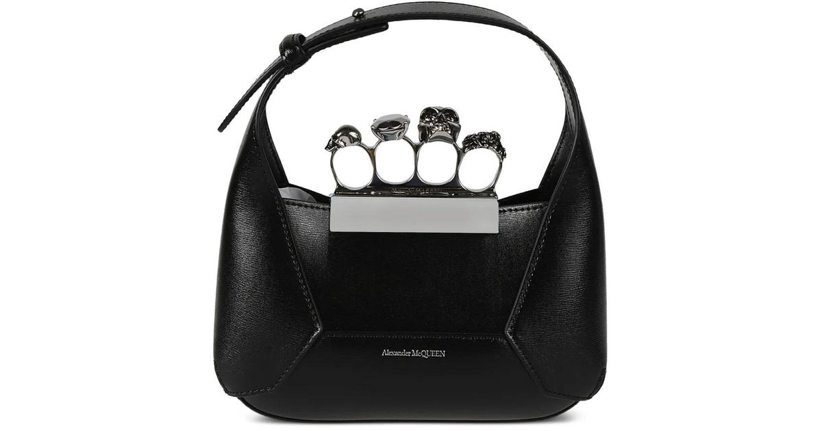 McQueen The Jewelled Hobo Leather Mini Bag in Black | Lyst