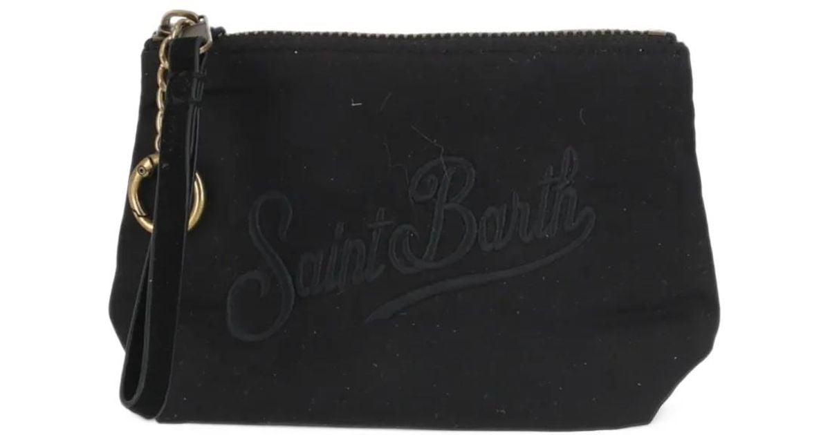 MC2 Saint Barth Mini Aline Embroidered-Logo Clutch Bag in Black | Lyst UK