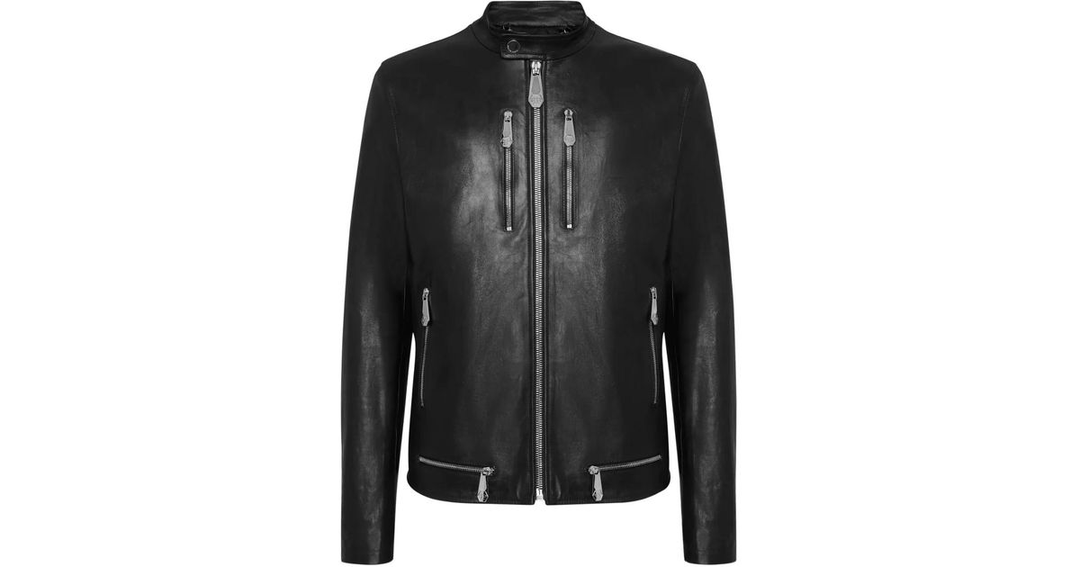 Philipp Plein Veste En Cuir À Fermeture Zippée in Black for Men