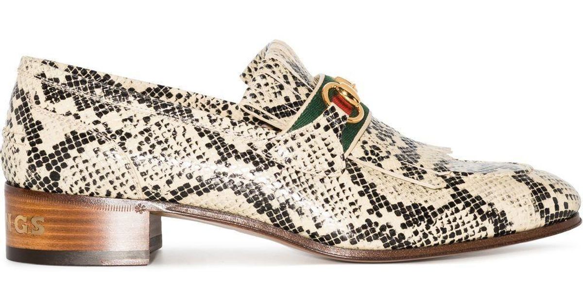 Gucci Paride Snakeskin-effect Loafers in Natural | Lyst