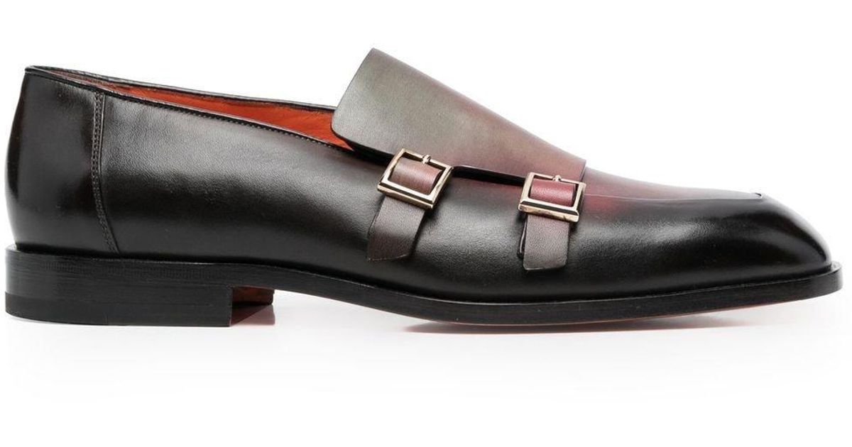 Chaussures en cuir à double boucles Cuir Santoni pour homme en coloris Rouge Lyst