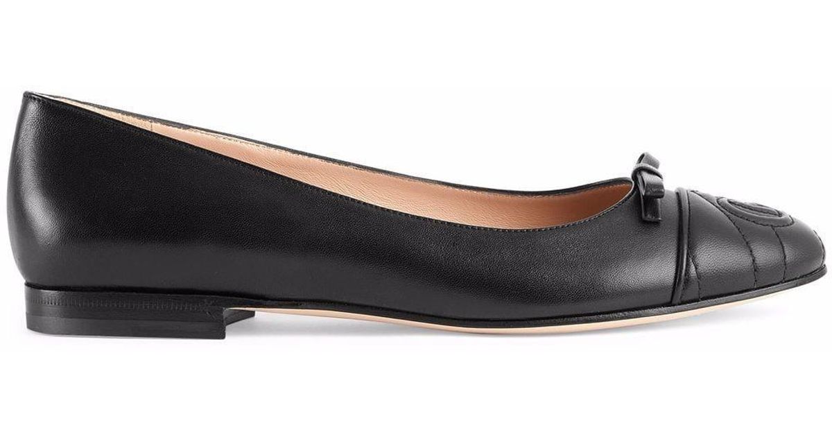 Gucci Leather GG Ballerina Shoes in Black - Lyst