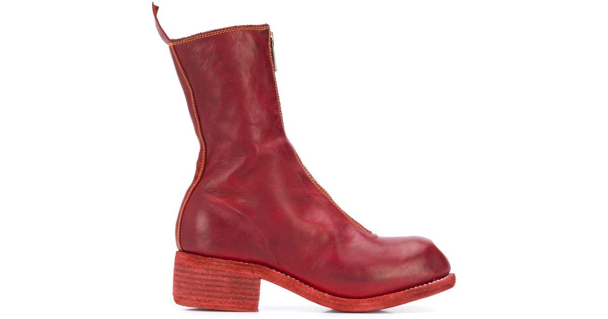 red calf length boots