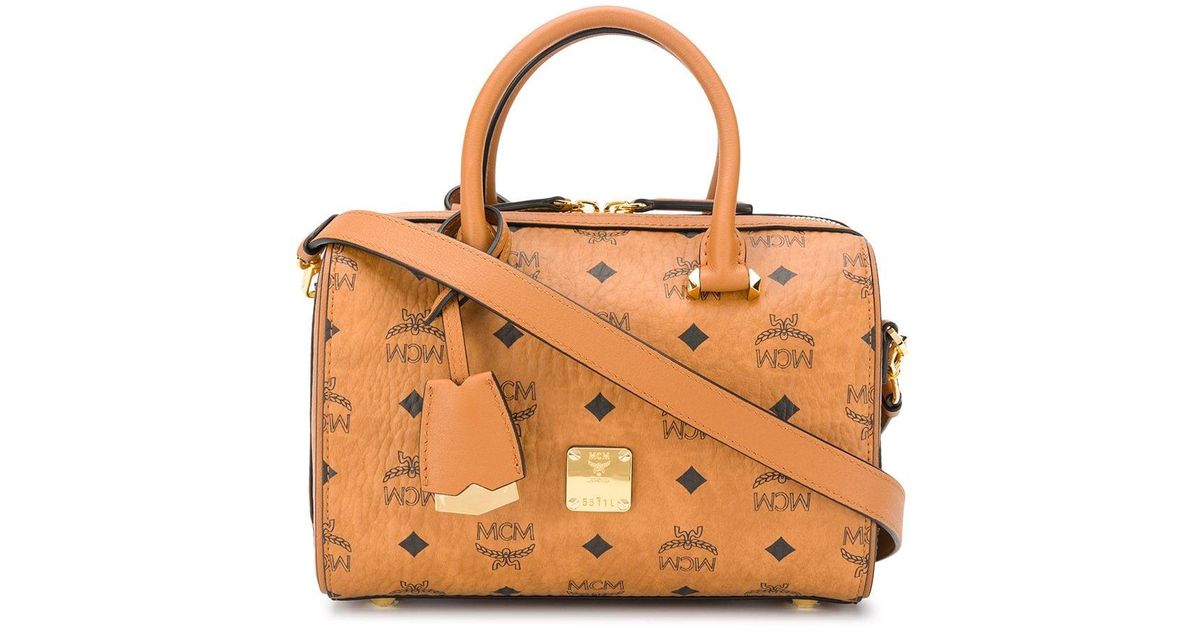 MCM Leather All-over Logo Print Tote Bag in Brown | Lyst