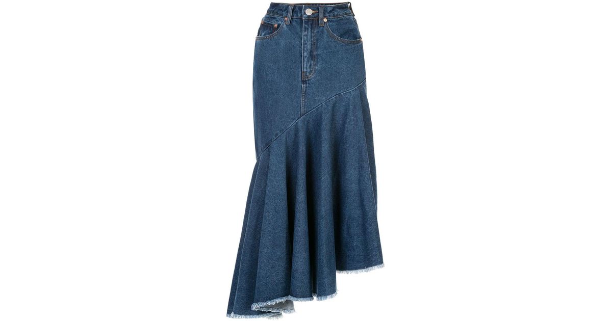 Solace London Denim Asymmetric Hem Skirt in Blue - Lyst