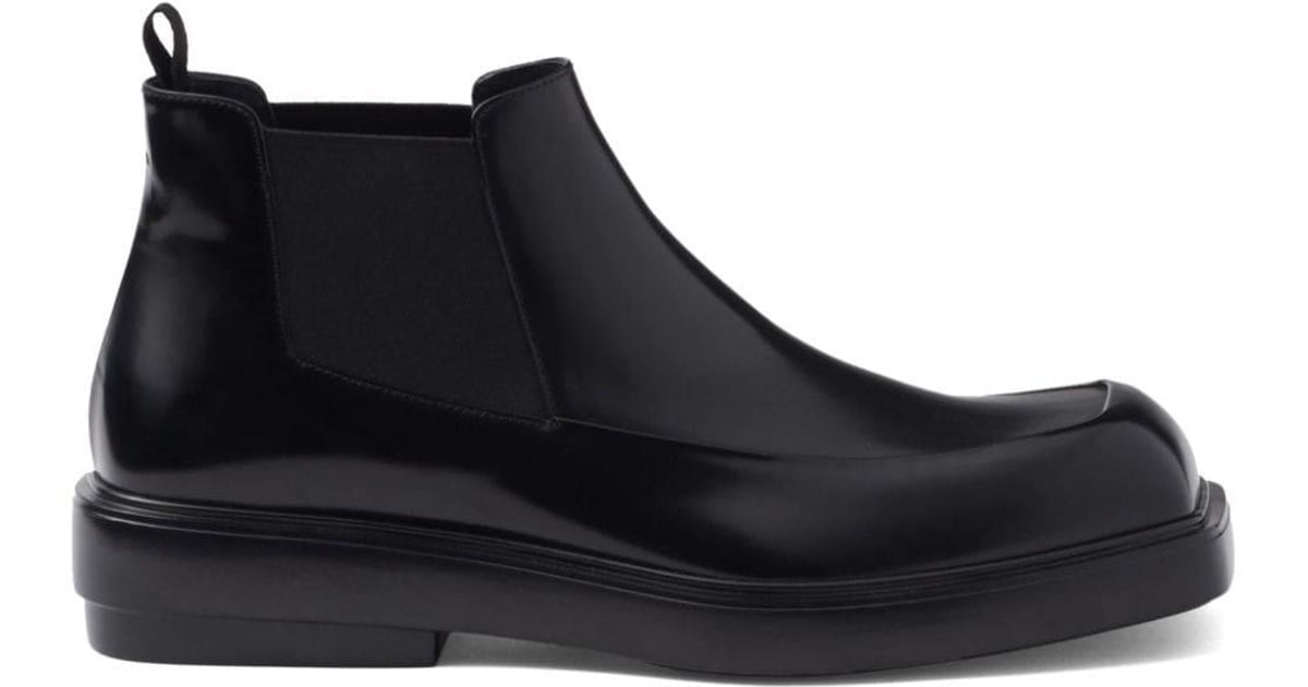 Prada Square-Toe Leather Chelsea Boots in Black for Men | Lyst