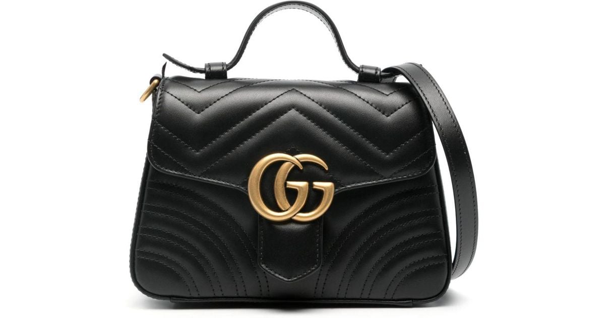 Gucci Mini Gg Marmont Top Handle Bag in Black Lyst