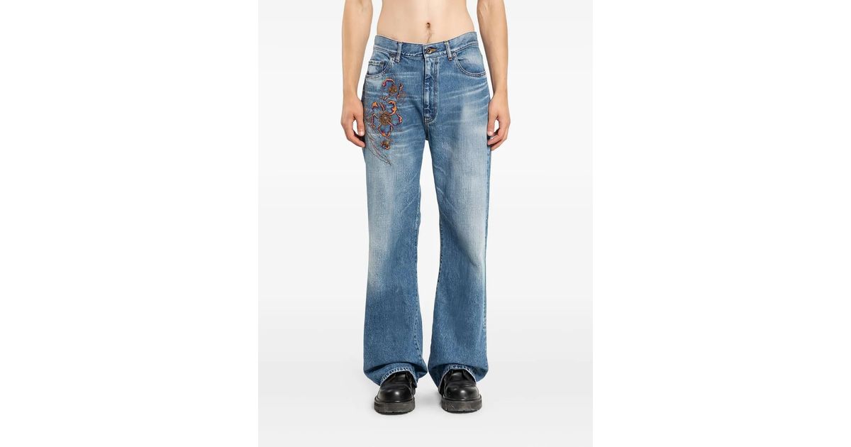 KHOKI Floral-Embroidered Jeans in Blue for Men | Lyst