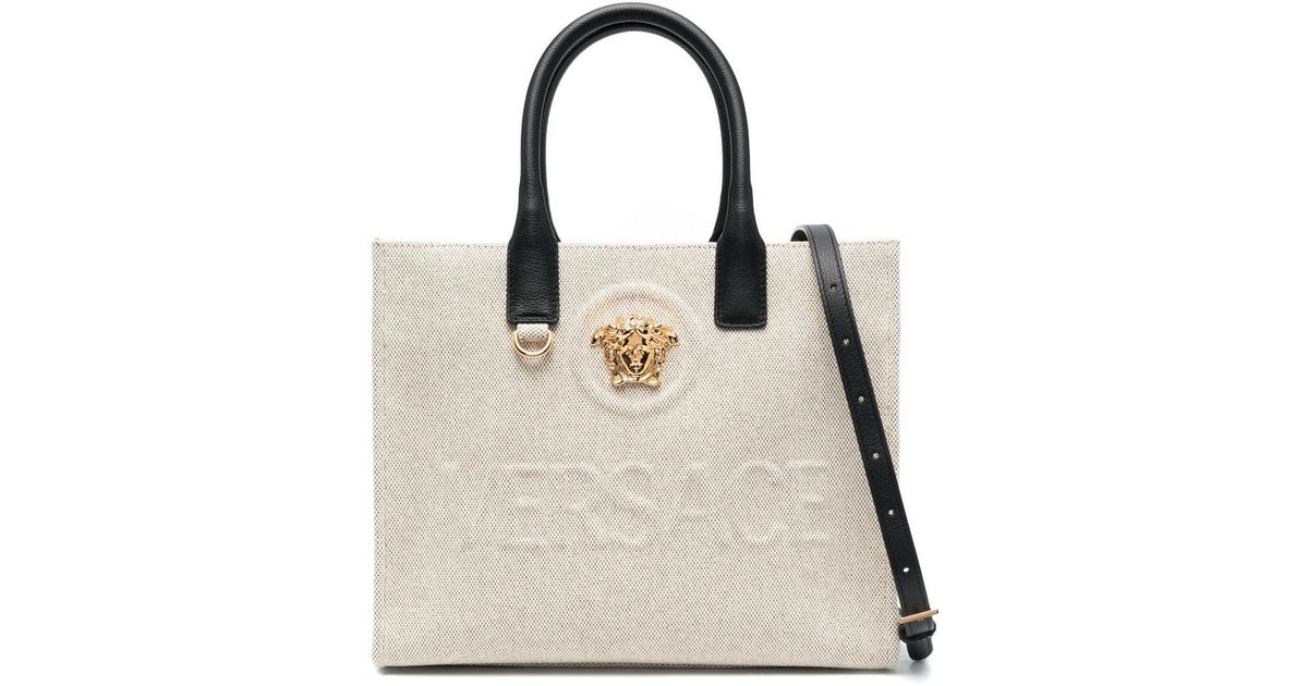 Versace La Medusa Canvas Leather Tote in Natural Lyst UK
